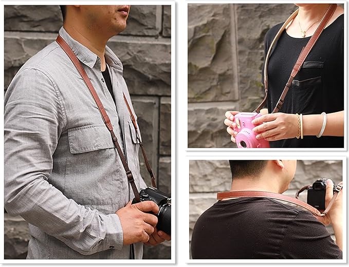 CANPIS CP008 Camera Shoulder Neck Strap compatible with Canon Nikon Leica Fuji Sony Olympus etc. Brown Color, Adjustable Length, Slim with Flocking Comfortable Pad