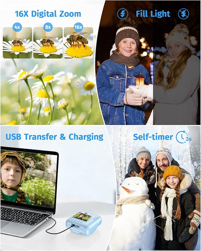 Instant Camera, Dual-Lens Kids Camera Instant Print for Boys Girls Christmas Birthday Gifts, 1080P Digital Cameras for Kids Teens with Print Paper, 32GB Card, Toddle Toy for Age 4-12 Years(Blue)