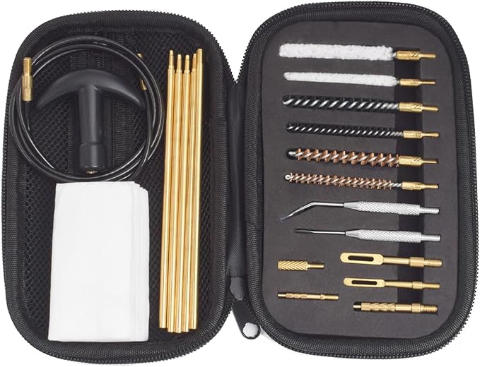 177 & .22 Cal Airgun Cleaning Kit with Cotton Mop, Bronze Bore Brush, Brass Jag, Slotted Tips, Nylon Brushes, Brass Cleaning Rod