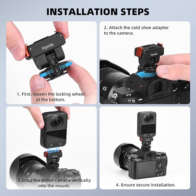 Action 5 Pro/4/3 Cold Shoe Adapter Mount, Magnetic Quick Release Holder for DJI Osmo 360, 180° Adjustable Cold Shoe Camera Adapter with 1/4" Screw Hole for DSLR Photography Accessories