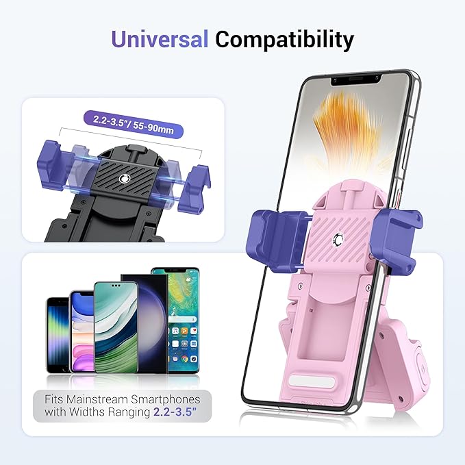 Phone Camera Grip Smartphone Photography Shooting Clip with Tripod Mount & Detachable Wireless Shutter Remote Control, Phone Selfie Grip Handle Stand for iPhone Samsung Android Phone Vlog Video Pink
