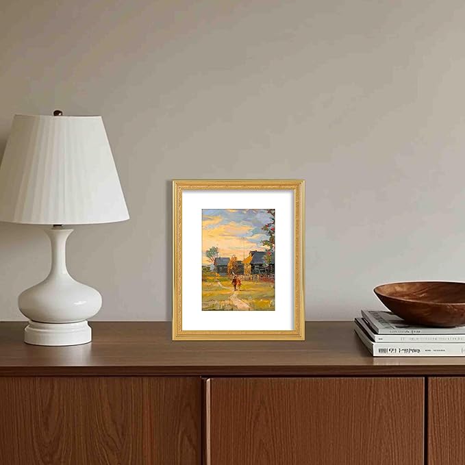 VIOLABBEY 8x10 Gold Picture Frame, Display 5x7 Photo with Mat or 8x10 without Mat, Ornate Vintage 8 x 10 Gold Frame for Wall Decor or Tabletop Display