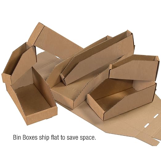 Box USA Storage Bins Medium 6"L x 12"W x 4 1/2"H 50-Pack - Corrugated Cardboard Box for Packing, Moving, and Storage