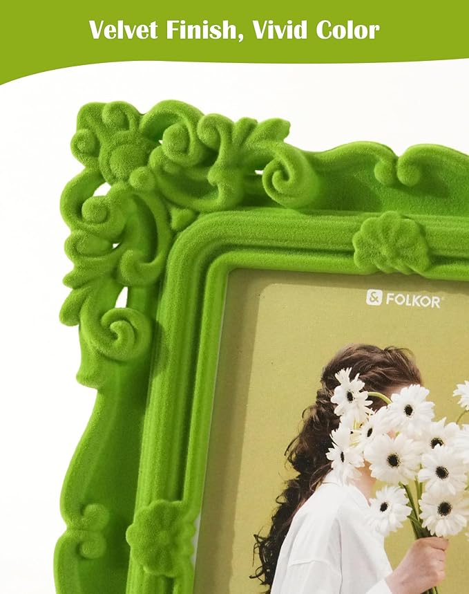 4x6 Ornate Photo Frame for Tabletop Shelf Desk Decor, Vivid Green Picture Frame for Horizontal or Vertical Display Family Photos Dog Cat Portrait Travel Snapshots (Lawn Green)