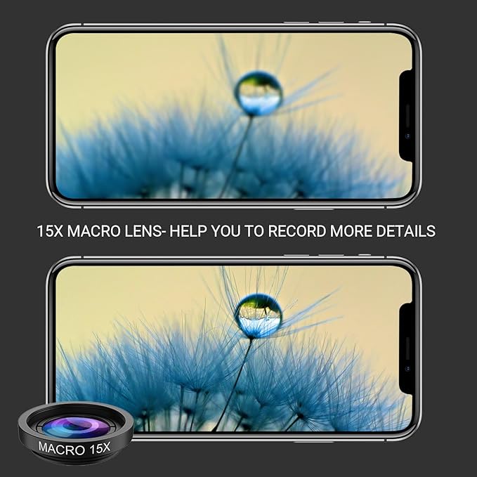 MIAO LAB 5 in 1 Phone Camera Lens Kit -0.63X Wide Angle Lens & 15X Macro Lens+190°Fisheye Lens/CPL + 2X Telephoto Lens Compatible with iPhone Samsung Sony and Most of Smartphone