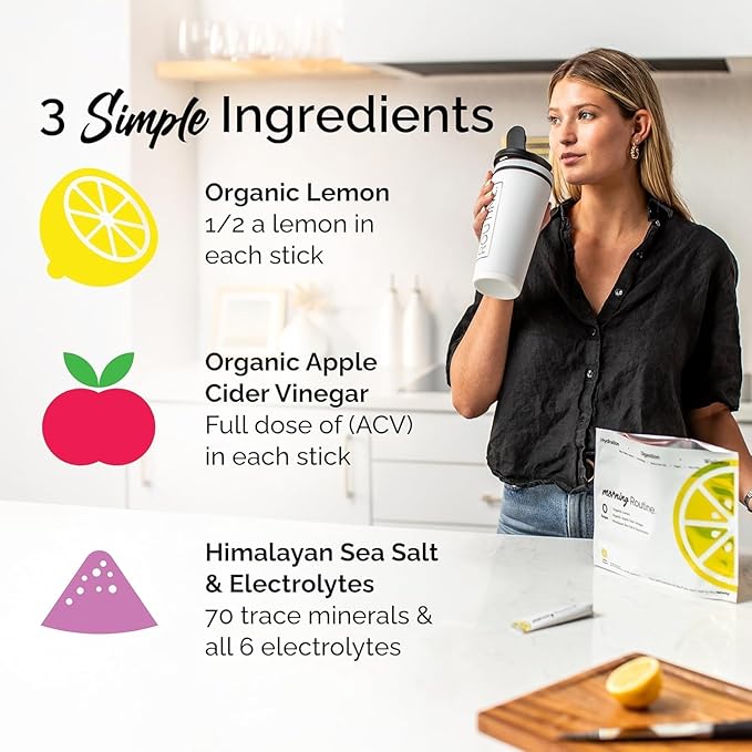 ROUTINE Morning Daily Hydration | Electrolyte Powder Packets with Apple Cider Vinegar, Lemon, and Sea Salt | Keto & Paleo-Friendly Electrolyte Drink Mix (60 Pack)