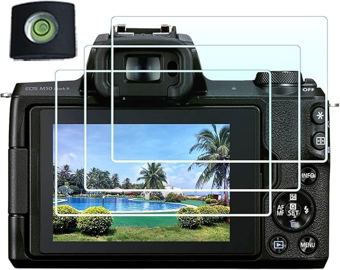 Screen Protector for Canon EOS M50 M100 Mark ii DSLR Camera(for Accessories) with Hot Shoe Cover Tempered Glass Film 0.3mm High Definition 9H Hardness Anti-Scrach Anti-Fingerprint Anti-Dust[3 +1Pack]