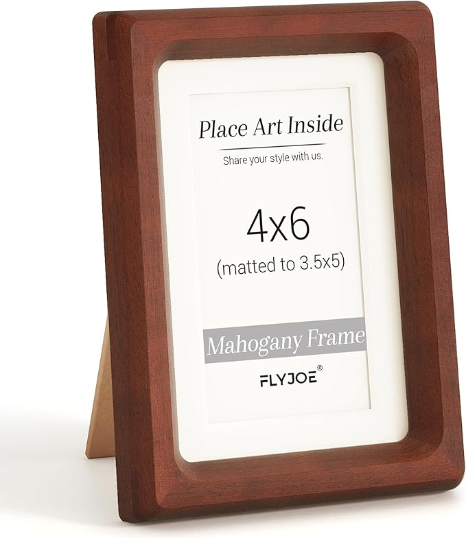 4x6 Picture Frame, USA-Sourced Natural Mahogany Wood Photo Frame with Tempered Glass, Handcrafted Rounded Corner 4 x 6 Wooden Frame Matted to 3.5x5 Photos, Wall or Tabletop Display