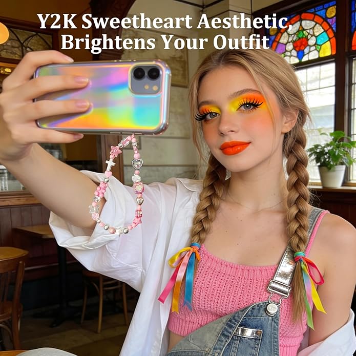 Beaded Camera Wrist Strap, Phone Wristlet Charm Lanyard, Cute Digital Camera Charm Lanyard,Strap Beaded Camera Chain for Phone Bag Keychain Accessories