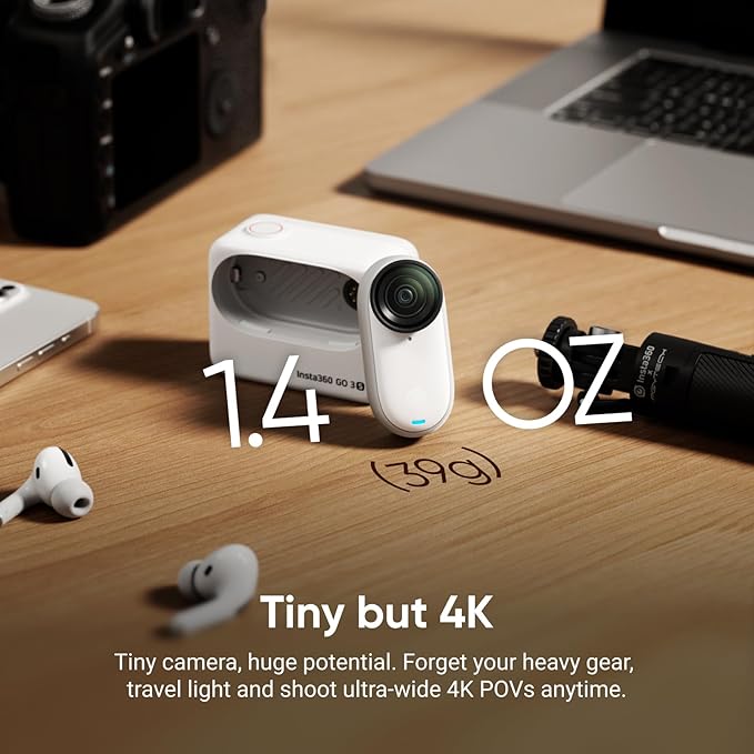 Insta360 GO 3S Cycling Multiview Bundle - 128 GB White 4K Tiny Portable Vlogging Camera, Hands-Free POVs, Mount Anywhere, Stabilization, 140 Min Battery Life, 10m Waterproof, Pet POV, White