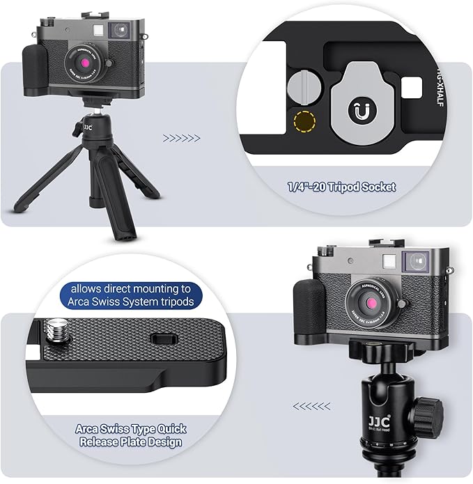X Half Handgrip Hand Grip,Metal L-Shape Bracket Handle Holder for Fujifilm Fuji X Half Xhalf Camera,with Built-in Arca Quick Release Plate & Battery Compartment Opening Anti-Slip Microfiber Pad-Silver