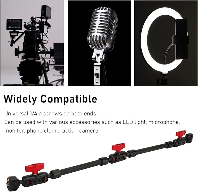 Yunseity Articulating Magic Arm 22 Inch, 360° Adjustable Magic Arm Super Clamp with 180° Ballhead, Magic Arm Camera Mount 1/4 Screw Double Ball Head Adapter for LED Light, Mic, Monitor