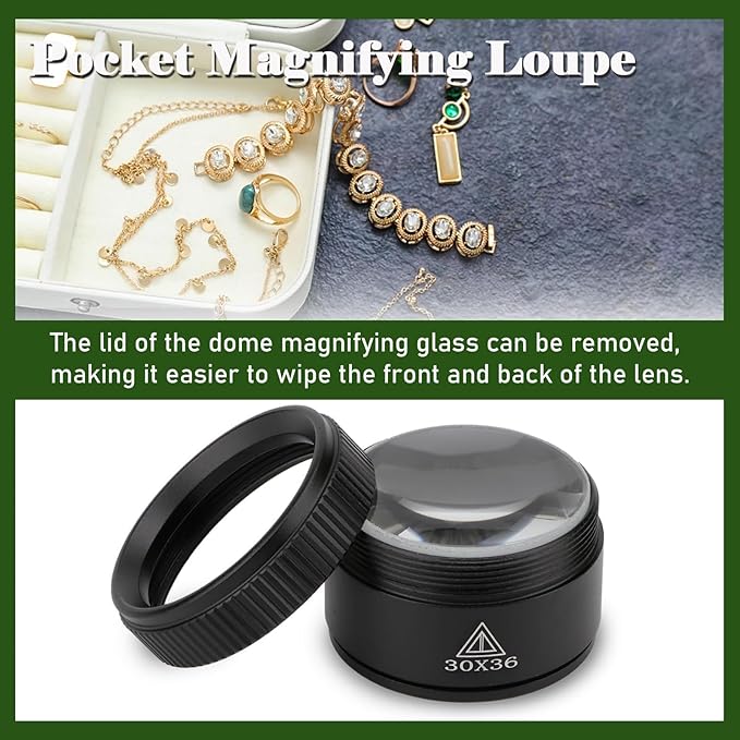 30X Portable Handheld Magnifier Optics Lens Loupes Magnifiers Dome Magnifying Glass for Jewelry Scope Stamps Seniors Reading Newspapers Crafts Watch Repair (30X 36MM)