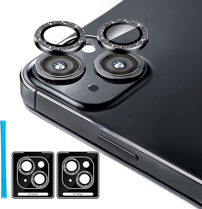 Jeluse 2X2 Pack Camera Lens Protector for iphone 14 Plus for iphone 14, 9H Tempered Glass Screen Protector Cover [Alignment Kit Eazy installation] Metal Individual Ring