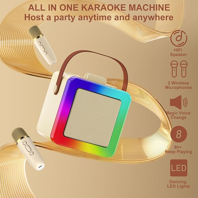 Mini Karaoke Machine for Kids Adults, Portable Bluetooth Speaker with 2 Wireless Microphones, Karaoke Toys for Family Party, Birthday Gifts for Girls Ages 4, 5, 6, 7, 8, 9, 10, 12+