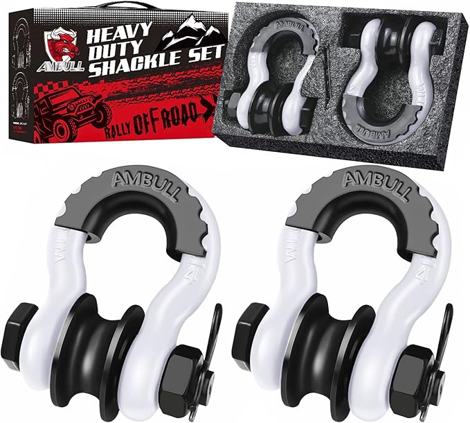 Upgraded Snatch Block, 3/4" D Ring Shackle (2 Pack) 22,000lb Break Strength with Towing Pulley, Heavy Duty Offroad Recovery Accessory for Truck, Tractor, ATV & UTV - White