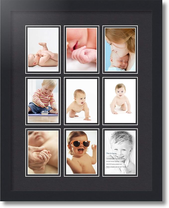 Art to Frames Double-Multimat-1045-89/89-FRBW26079 Collage Photo Frame Double Mat with 9-3.5x5 Openings and Satin Black Frame