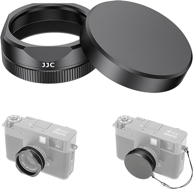 Metal Square X Half Lens Hood Sun Shade with Lens Cap for Fuji Fujifilm X Half Xhalf Digital Camera, Protective Cover Shading Hood Protector, Block Stray Light Reduce Flare - Dark Gray