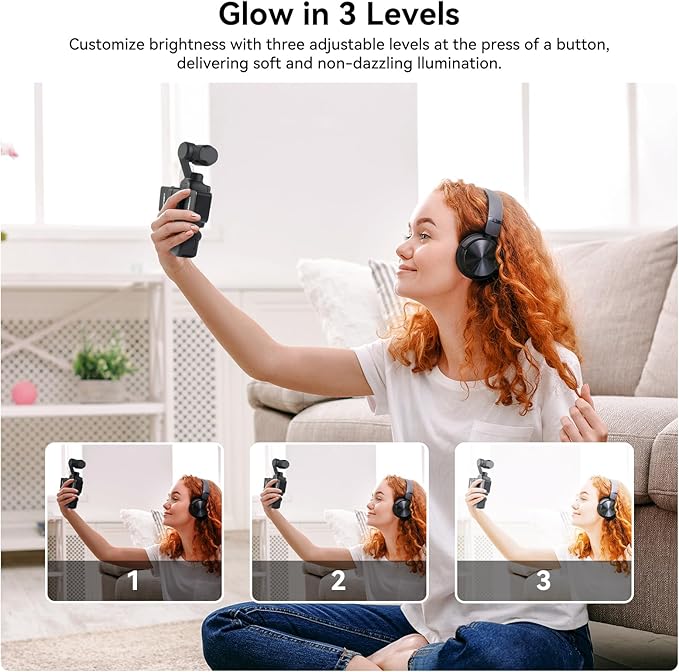 UTEBIT Magnetic Selfie Light for DJI Osmo Pocket 3 Light, Rechargeable Mini Auxiliary LED Fill Light 300mAh/70000K/3 Levels Brightness Adjustable for DJI Osmo Pocket 3 Selfie Vlog Recording (1 Set)