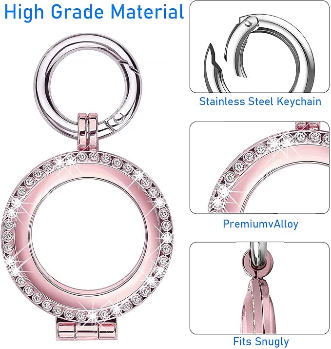 Case Compatible for Apple AirTag (2021), AirTag Diamond Rhinestone Bling Keychain Cover, Metal Protective Holder for AirTag Accessories (Rose Pink)