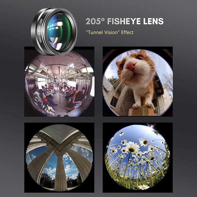 Andoer 4-in-1 Phone Lens Kit External Phone Camera Lens Set with 22X Telephoto Lens 205° Fisheye Lens 4K 0.67X Wide Angle Lens 25X Macro Lens Clip Phone Mini Tripod Replacement for iPhone 15/14/13/12