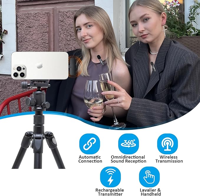 MAYBESTA Wireless Mini Microphone for iPhone 14 Below - Bluetooth Lapel Mic for Video Recording - Clip on Phone Microphones for YouTube Tiktok