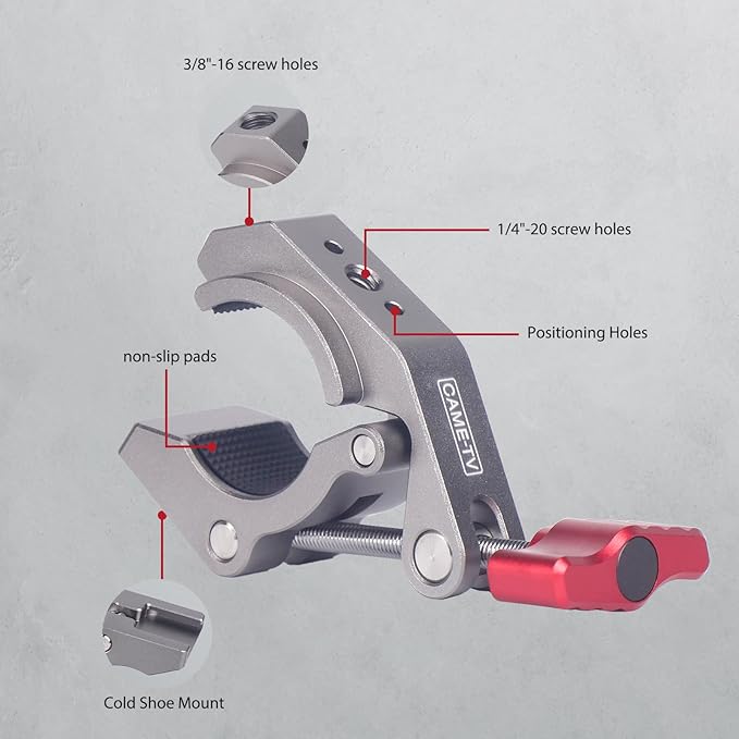 Came-TV Metal Super Clamp with Cold Shoe, 1/4" & 3/8" Threaded Holes - Compatible with Magic Arms, Ball Arms, Ideal for Action Camera Bicycle Mount, Max Load 2kg(61011)