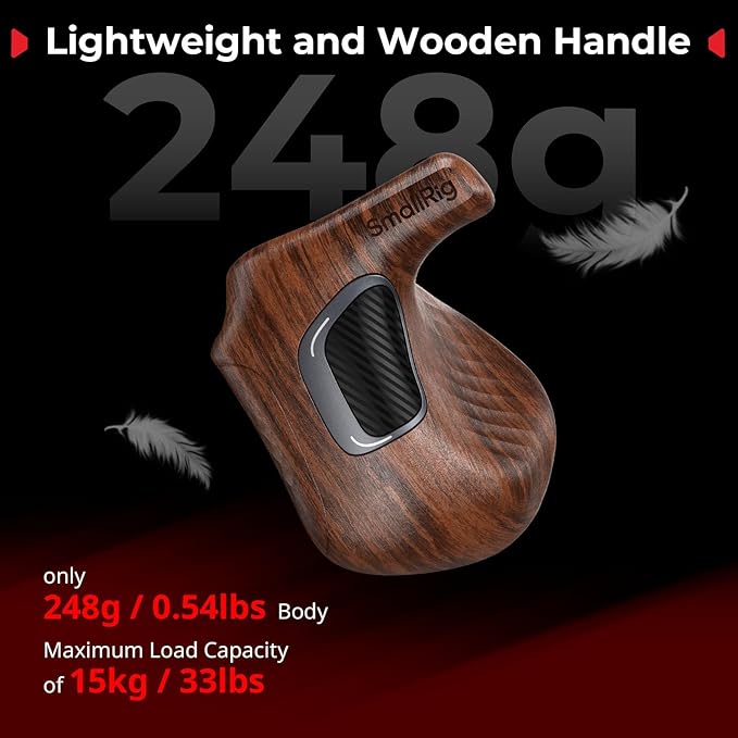SMALLRIG Rotating Left-Side Wooden Handle for ARRI Rosette, Load Capacity to 15kg / 33lbs, Flexible Position Adjustment, Ergonomic Design & Anti-Slip Design