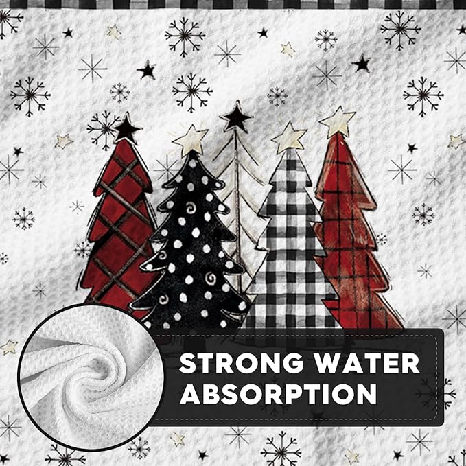 Artoid Mode Black Xmas Tree Snowman Merry Christmas Kitchen Dish Cloths, 12x12 Inch Quick Dry Microfiber Dishcloths for Kitchen Dish Rags Set of 4