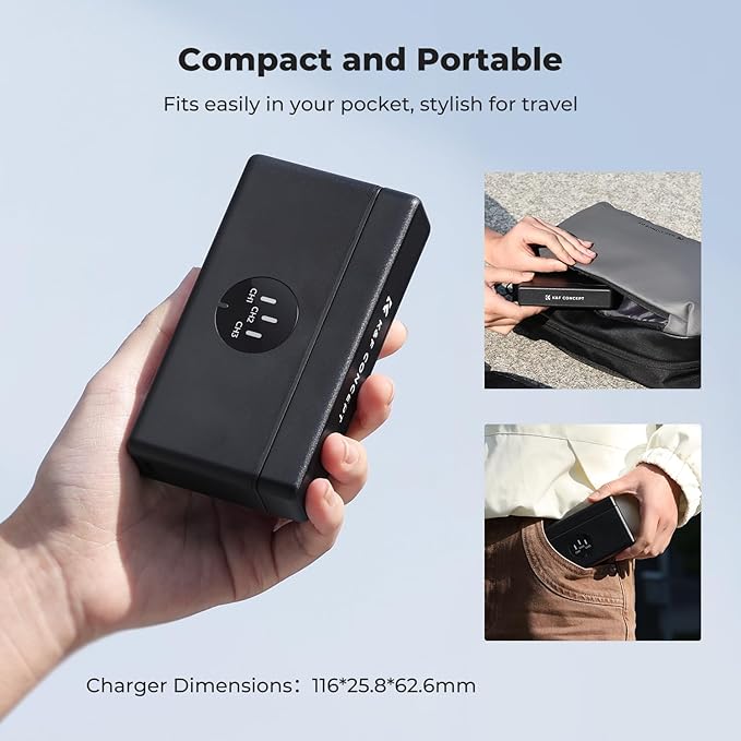 K&F CONCEPT OSMO 360 Battery Charger, 3-Slot Action 5 Pro Battery Charger Case Compatible with DJI OSMO Action 5 Pro, Action 4, Action 3 Camera