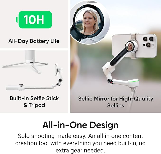 Insta360 Flow 2 Pro Gimbal Stabilizer for iPhone, Android, Phone Gimbal with AI Tracking, Fill Light, Built-in Selfie Stick & Tripod, Vlogging, Travel, Family, Sport - Ultimate AI Tracker Bundle Grey