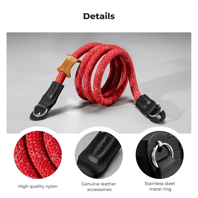 K&F CONCEPT Camera Neck Strap,100cm Nylon Rope Camera Shoulder Strap with O-ring for DSLR Camera-Red