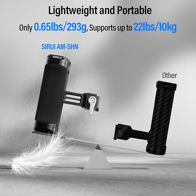 SIRUI Locating Side Handle for ARRI or NATO Mount Optional, Lightweight Camera Cage Handle Grip with Built-in Wrench, Cold Shoe, and Threaded Holes, Up and Down Adjustable, Black, AM-SHN, Pack of 1