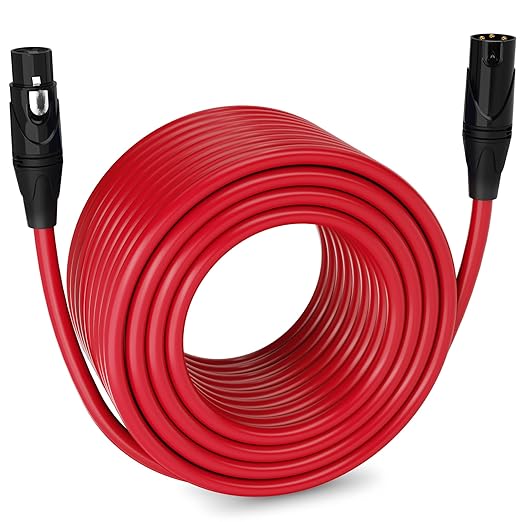 LyxPro 250 Feet XLR Microphone Cable Balanced Male to Female 3 Pin Mic Cord for Powered Speakers Audio Interface Professional Pro Audio Performance and Recording Devices - Red