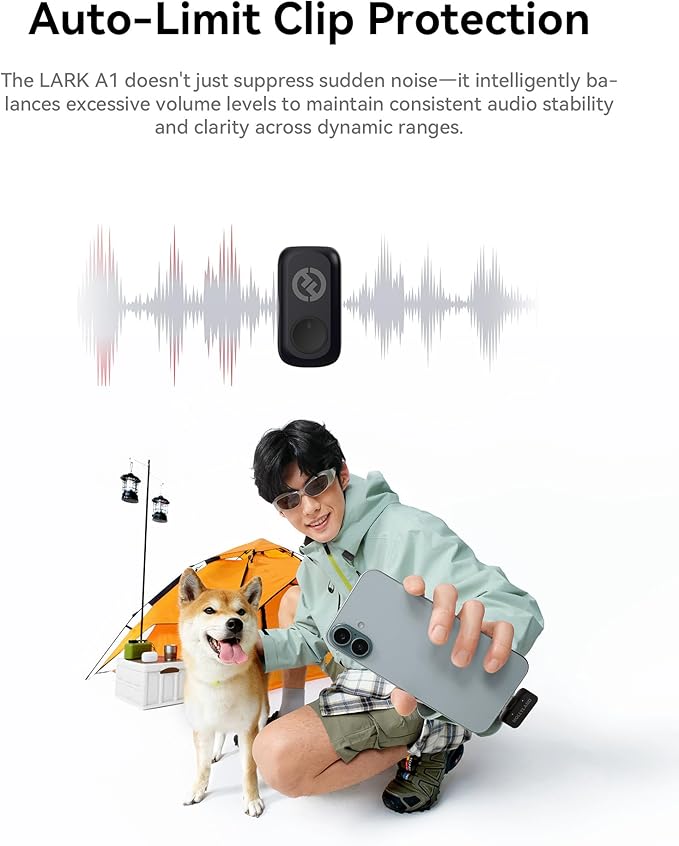Hollyland Lark A1 Wireless Mini Microphone for iPhone 14/13/12 (2TX + Lightning RX) 48kHz/24-bit, 3-Level Intelligent Noise Cancel, Magnetic Microphone for YouTube, Podcast, Vlogging (Black)