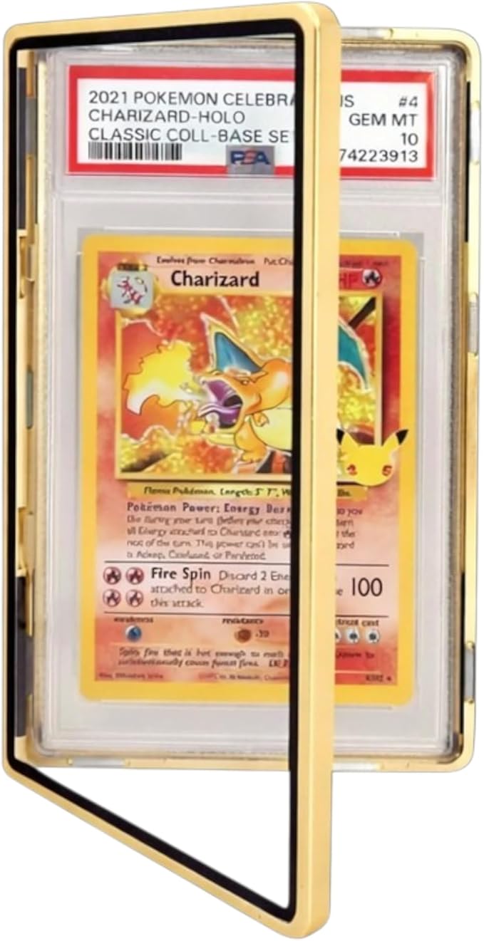 Metal PSA Slab Bumper Case UV Resistant- Safeguard Stackable Magnetic Aluminum Metal Case For Graded Cards (Metallic Gold)