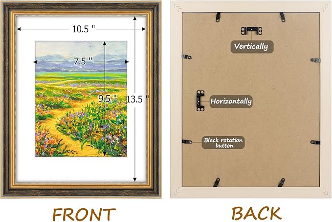 Golden State Art,11x14 Ornate Picture Frame for 8x10 Photo with Mat or 11 x 14 Prints Without Mat, Real Glass Wall Display Horizontally or Vertically (Color: Black Gold)