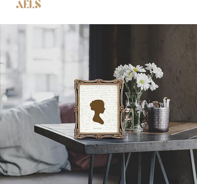 AELS 8x10 Inch Vintage Picture Frame, Elegant Antique Photo Frames with Glass Front, Photo Display, Tabletop Wall Hanging, Gift Ideas, Gold and Black