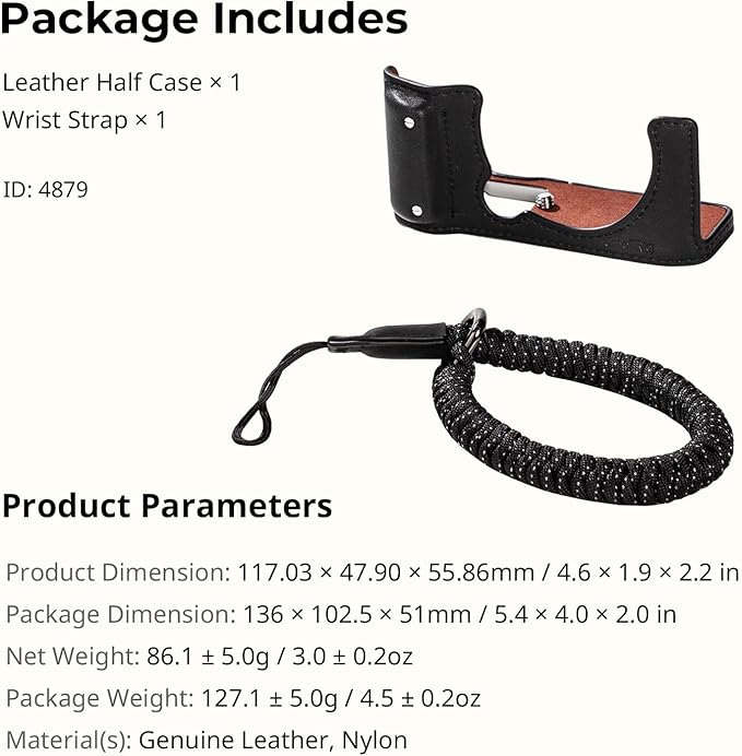 SMALLRIG X-M5 Leather Half Case Kit for FUJIFILM X-M5, Including Leather Half Case, Wrist Strap, Genuine Leather Material, Portable and Protecting (Black) - 4879