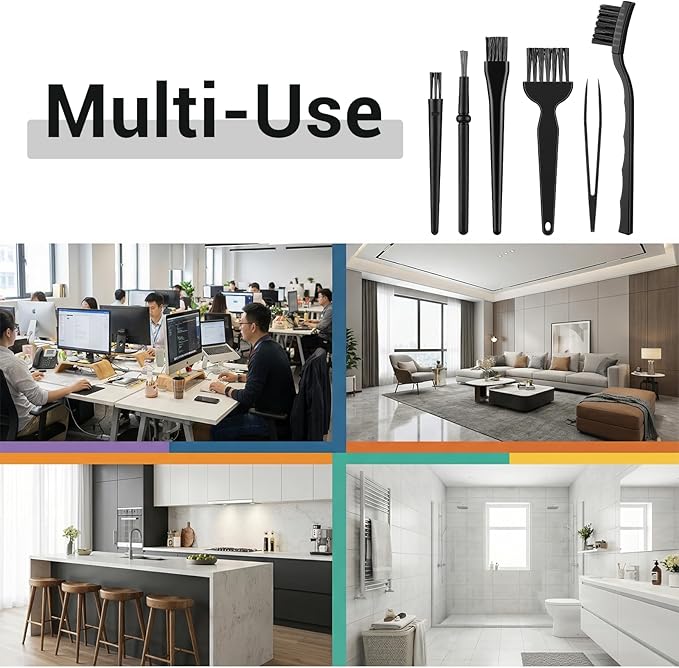 6 PCS Small Cleaning Brushes for Tight Spaces, Cleaning Brush Small Spaces, Thin Anti Static Brush to Clean Electronics Keyboard Brushes Black