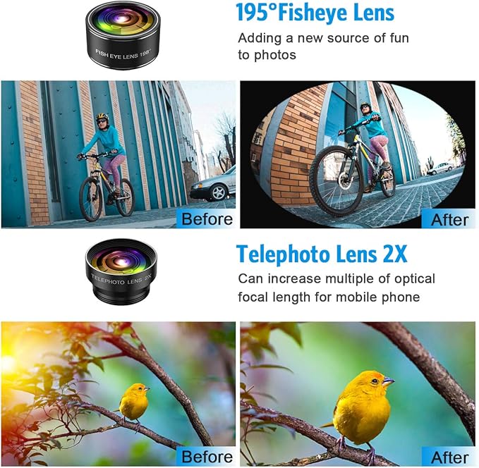 Phone Camera Lens, 9 in 1 Lens Kit, Zoom Lens, 0.36X Wide Angle Lens, 0.63X Wide Lens, 15X Macro Lens, 20X Macro Lens, Fisheye Lens, CPL and Starburst Lens Telephoto Lens for Smartphone