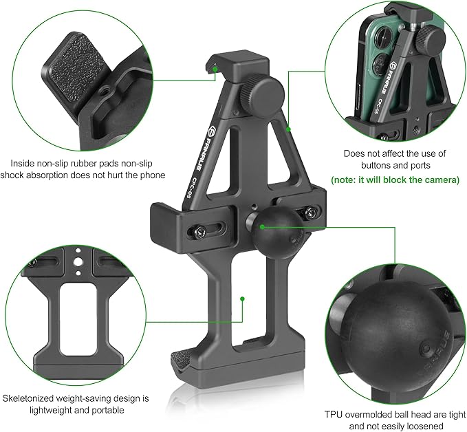 FANAUE Aluminum Motorcycle Phone Holder with 1" Ball Head Adapter Compatible with RAM Mounts B Size Double Socket Arm & Bike Phone Mount for 5.5-7" Smartphone