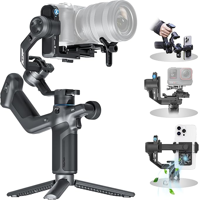 FeiyuTech SCORP Mini 3 Kit All-in-One Gimbal Stabilizer – Upgraded AI Tracking 4.0, 3-Axis Gimbal for Canon/Sony Vlogging Cameras, iPhone, Action Cams, 4.4 lb Payload, 1.3" Touchscreen