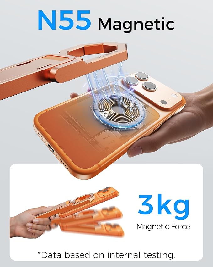 LULULOOK Rugged Magnetic Phone Tripod Stand for iPhone/Pixel 10 - Portable Strong Magnetic Phone Holder for Magsafe - Tripod Mount for iPhone 13/14/15/16/17 Pro Max & Air (Orange)