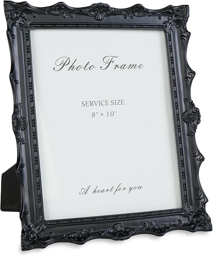 Cuspin 8x10 Black Vintage Picture Frame, Handcrafted Resin Antique Frame with Exquisite Carved Details & Glass Front, Victorian Gothic Home Decor for Tabletop Display or Wall Hanging