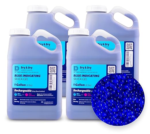 Dry & Dry [32 LBS] Blue Indicating Silica Gel Beads Desiccants (Industry Standard 3-5 mm) - Reusable Desiccant Beads Silica Beads(Blue to Pink) Silica Gel Bulk