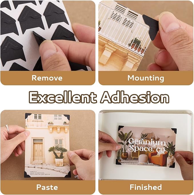 Dfqsofd 600Pcs Photo Corners Self Adhesive, Picture Corners for Scrapbooking Photo Mounting Stickers for DIY Scrapbook, Album, Memory Books, Picture Frames, Journal (Black)