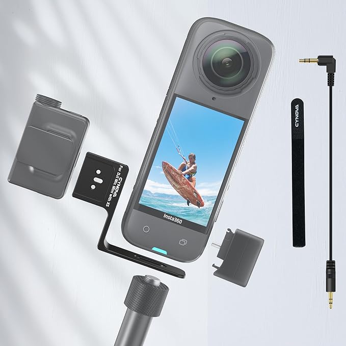 CYNOVA Mount for Insta360 X5 Accessories, Insta 360 X5 Cold Shoe Mount, Invisible Mic Bracket Designed Specifically for DJI Mic Mini（with 3.5mm Audio Cable and Fixed Velcro）