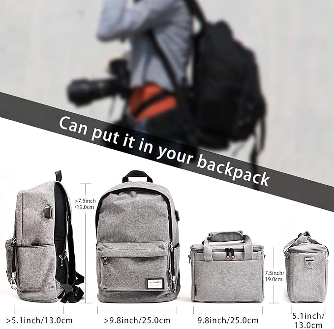 FOSOTO Camera Bag Case with Waterproof Rain Cover Compatible for Nikon D3500 D5600 D7500 D610 Canon EOS 4000D 2000D SL3 T7 M50 M6 SX530 Fujifilm X-T20,Grey