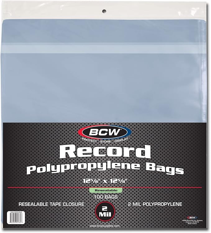 BCW Resealable 33 RPM Record Bags - Snug Fit, Crystal Clear | Archival Safe Vinyl LP Sleeves with Resealable Adhesive Flap | Holds Single & Double LPs | Polypropylene